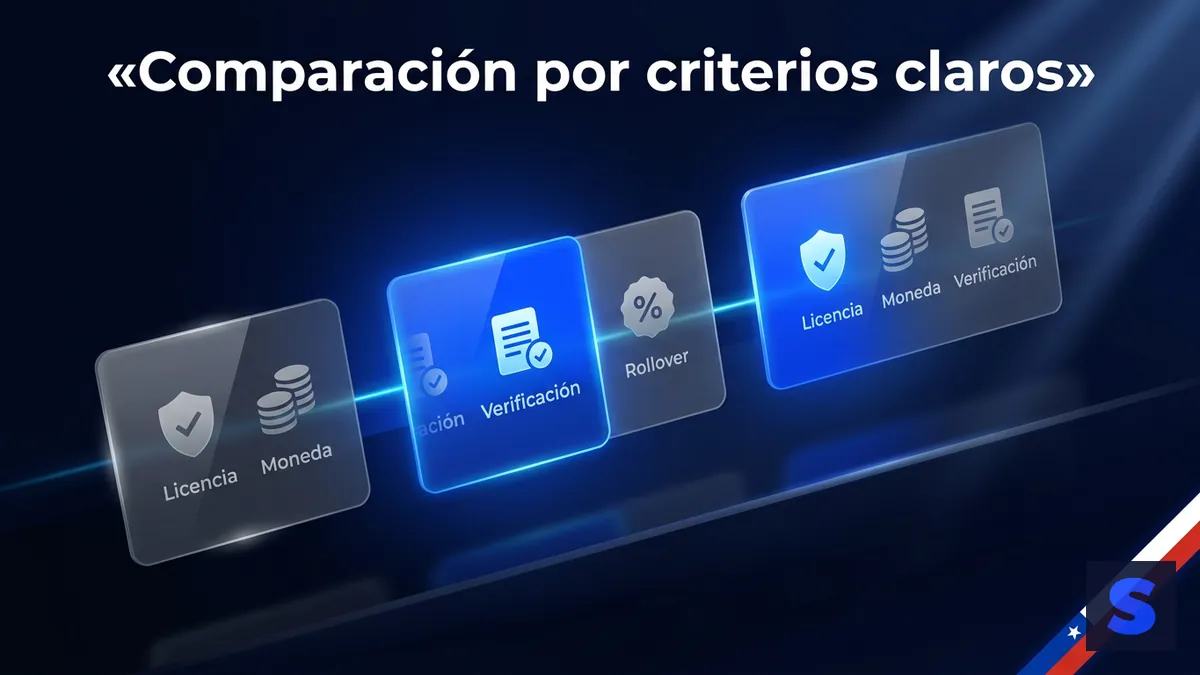 Tabla comparativa de criterios como licencia, moneda y verificación entre Slottica y otras plataformas en Chile