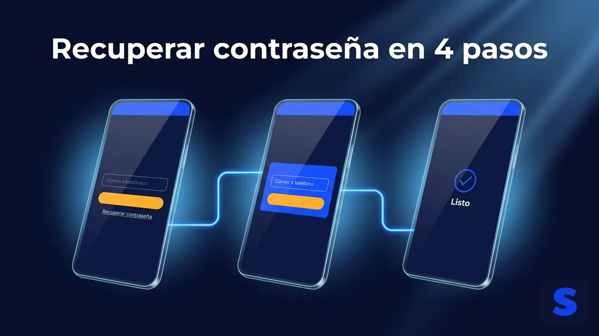 Secuencia de pantallas de Slottica mostrando cómo recuperar la contraseña en Chile