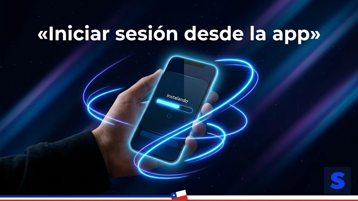 Celular con la app de Slottica instalándose para iniciar sesión en Chile